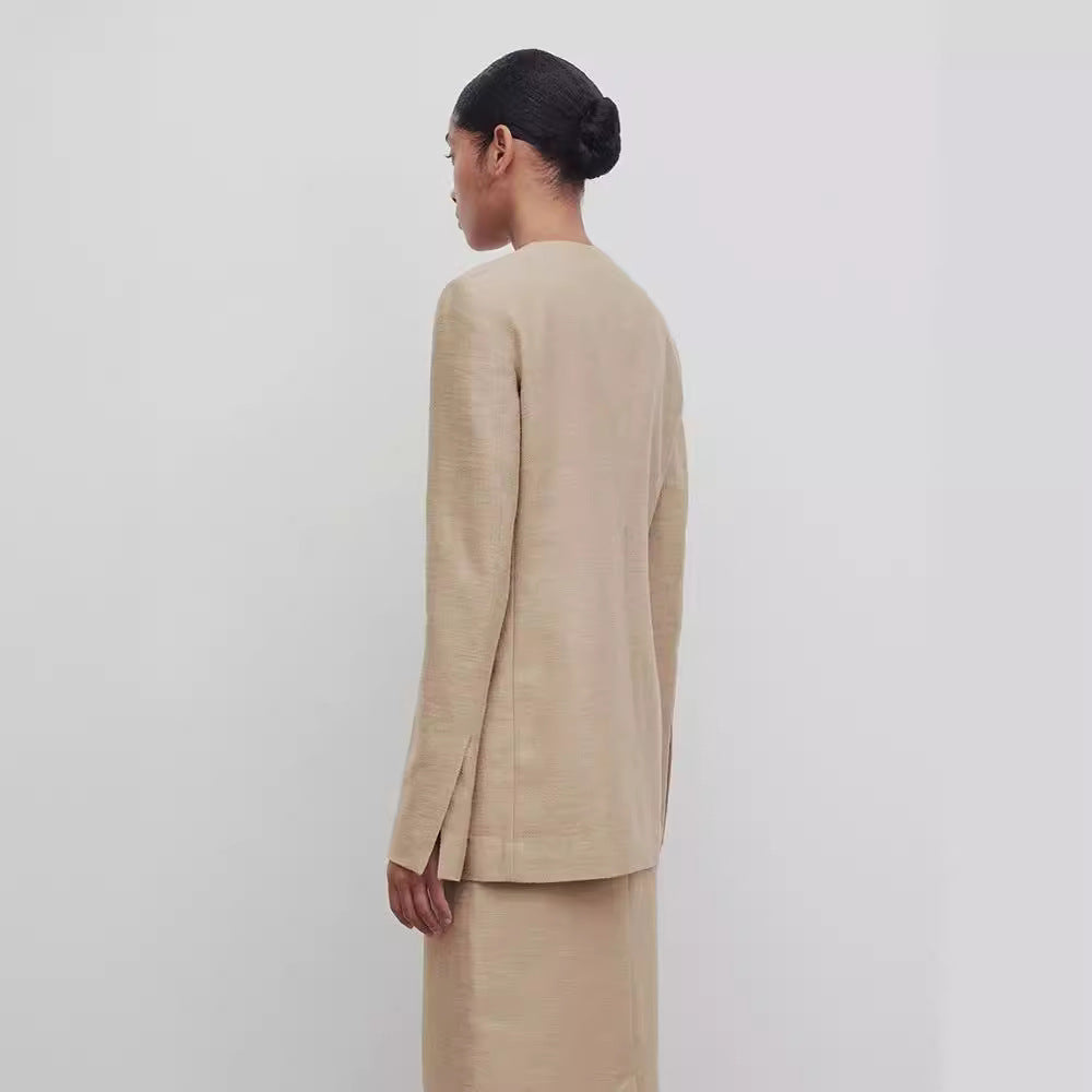 Dame Elegant og Struktureret Blazer med Minimalistisk Knapstolpe Stilla