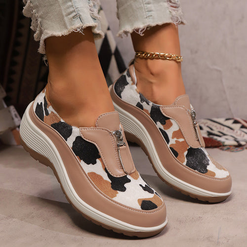 Dame Slip-On Sneakers med moderigtigt leopardmønster og praktisk lynlås Stilla