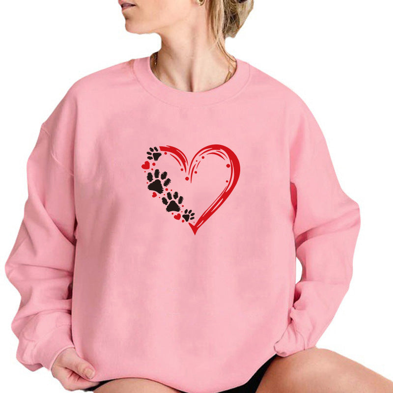 Kvinders sweatshirts med kreativt hjerte- og pote-design Stilla