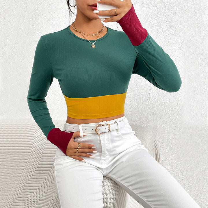 Kvindernes Crop Top med Farveblok og Langærmet Design Stilla