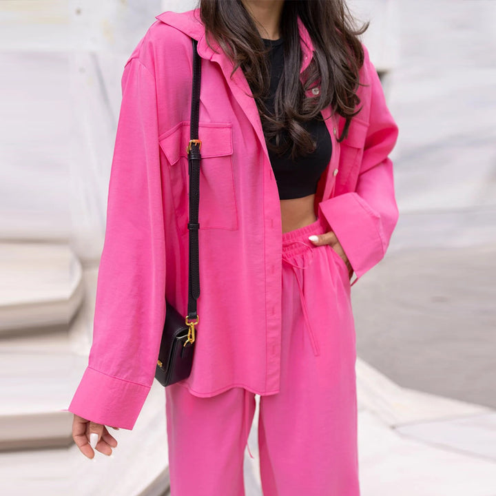 Dame Casual og elegant to-delt sæt med brede bukser og oversized bluse Stilla
