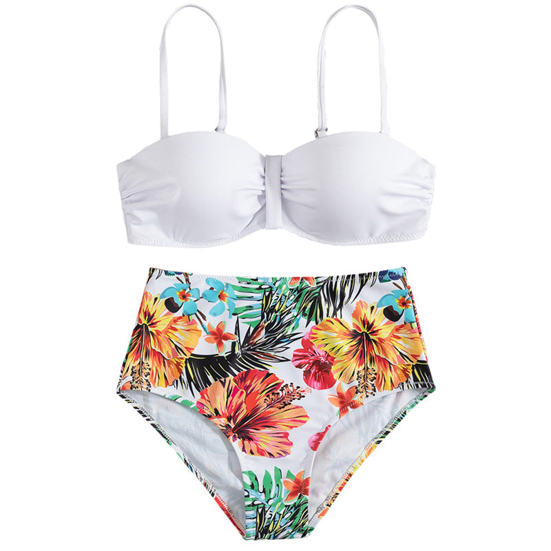 Dame Højtaljet Bikini-sæt med elegant rynkning og legende blomsterdesign Stilla