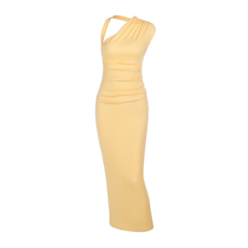 Dame elegant wrap aftenkjole med asymmetrisk halterdesign og tætsiddende snit