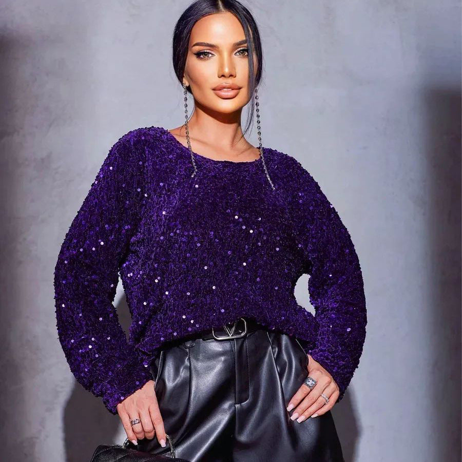 Dame Glitrende Oversized Top med funklende Pailletter Stilla