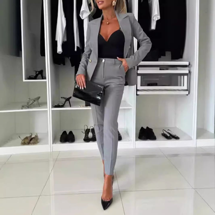 Damer Elegant Blazer- og Bukse-sæt med dobbelte knaplukninger og figursyet snit Stilla