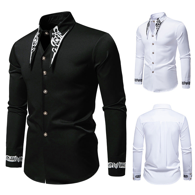 Herre Elegant Broderet Button-Up Skjorte Stilla