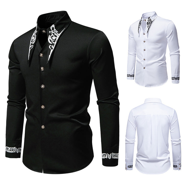 Herre Elegant Broderet Button-Up Skjorte Stilla