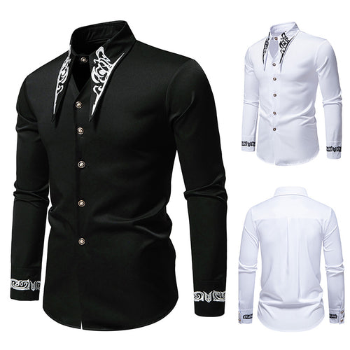 Herre Elegant Broderet Button-Up Skjorte Stilla