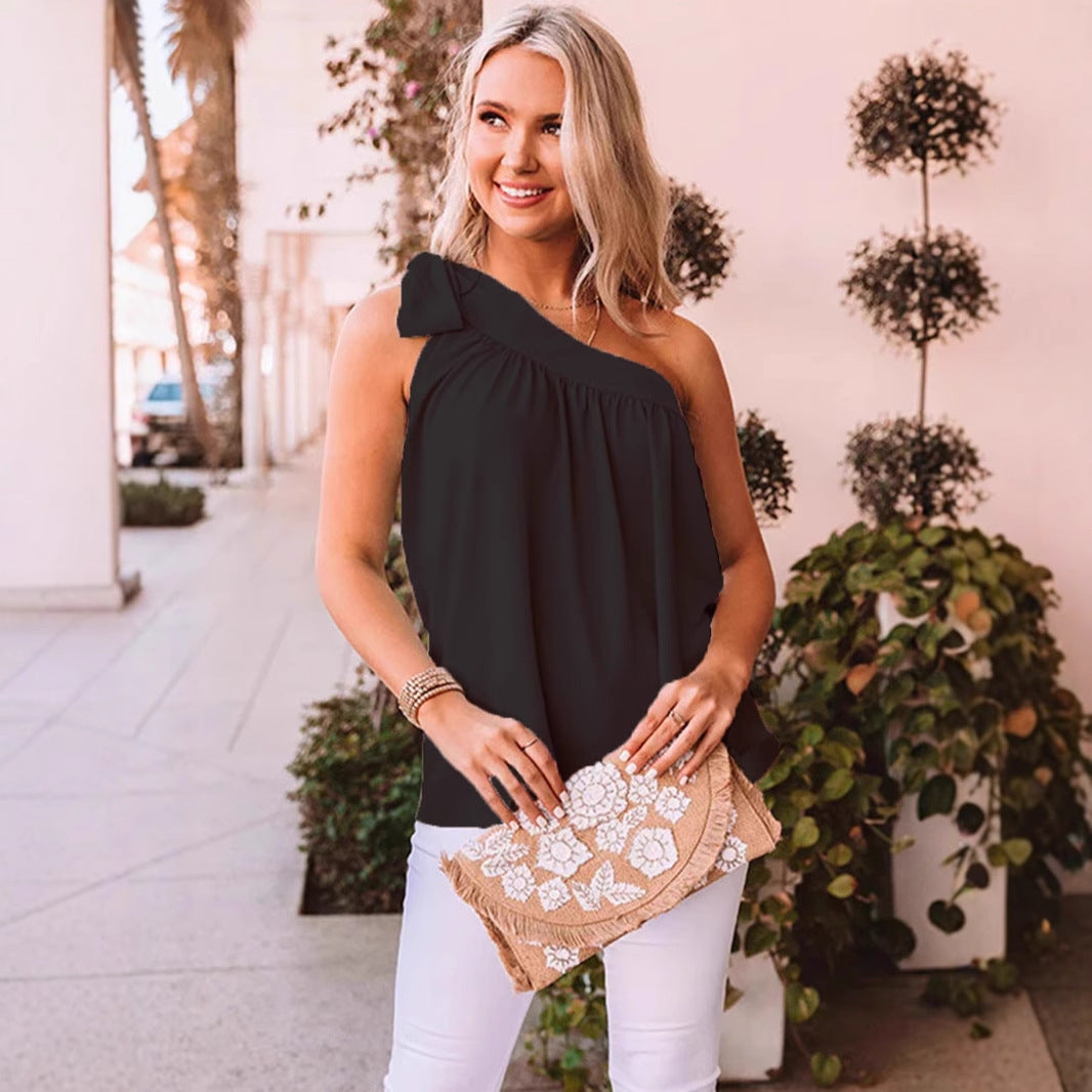 Dame asymmetrisk bluse med én skulder Stilla