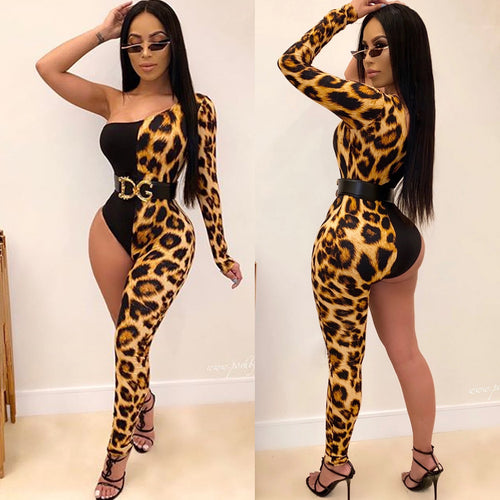 Dame Én-delt Overall med Animal-Print og asymmetrisk Snit Stilla