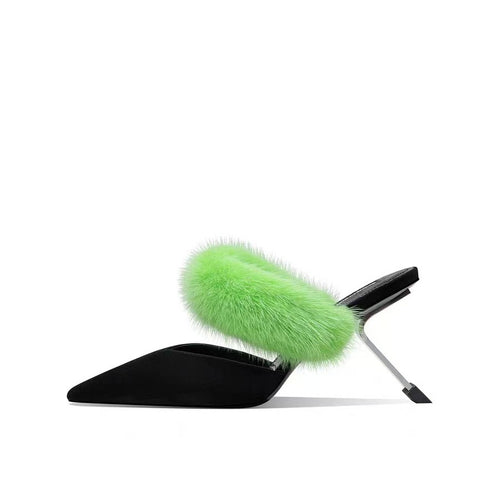 Femme Spitz-Tå Faux-Fur Slipper Mules Stilla