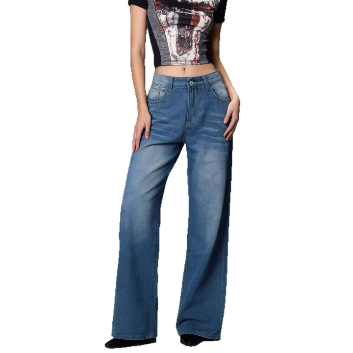 Dame bredde Denim-bukser med vintage-vask og høj talje Skovae