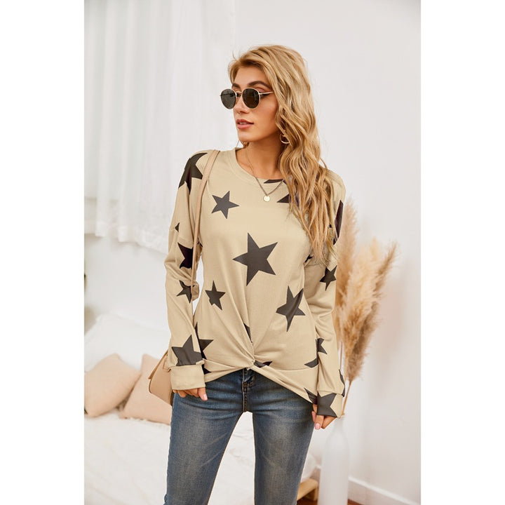 Dame mode sweatshirt med stjernemønster og twist-detaljer Stilla