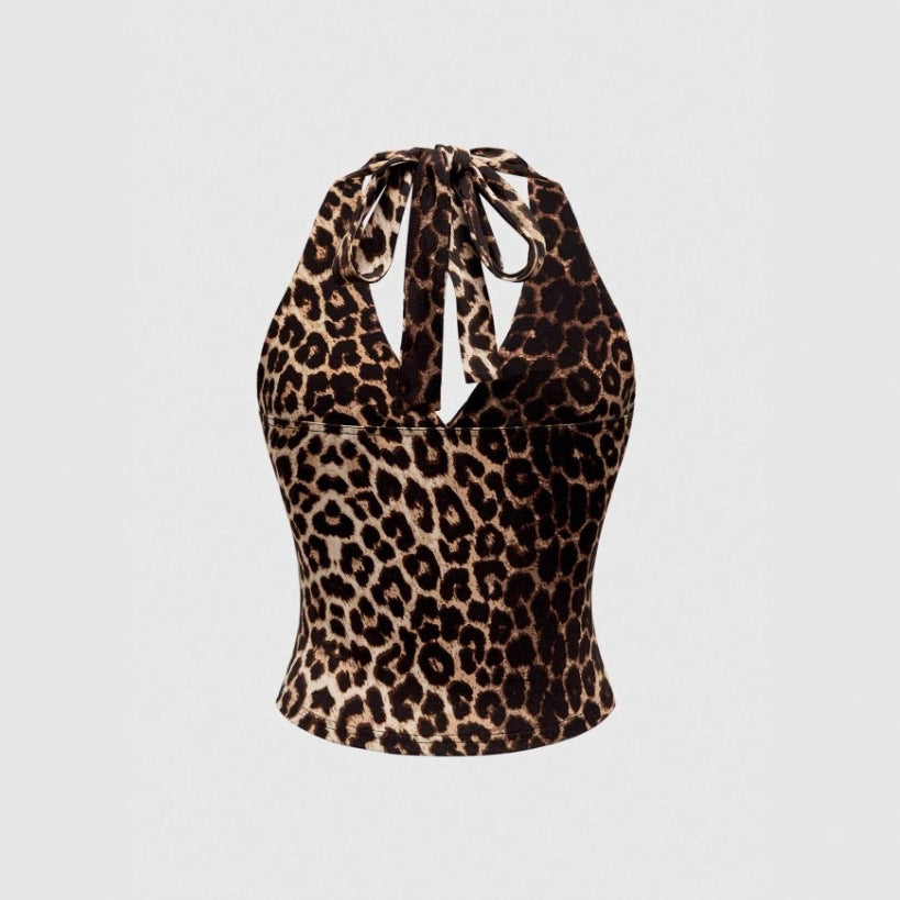 Dame Cut-Out Top med Leo-mønster Skovae