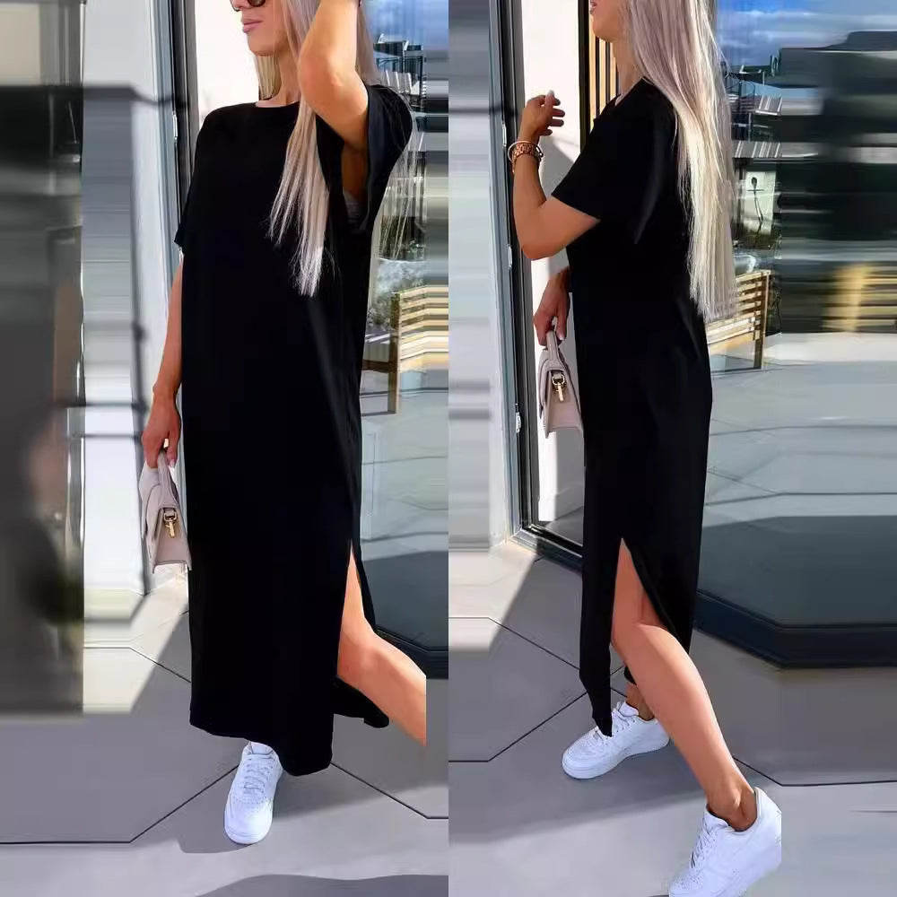 Dame casual maxikjole med sidelæg og overlappende ærmer Stilla