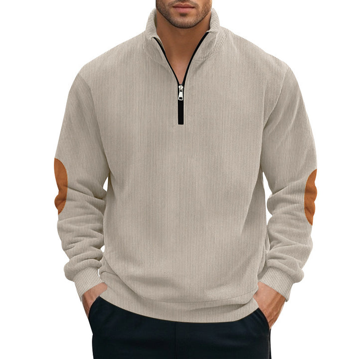 Herrer moderigtig pullover med ståkrave og læderdetaljer Stilla
