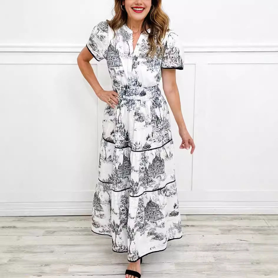 Dame Maxikjole med detaljer i vintage-stil og florale mønstre Stilla