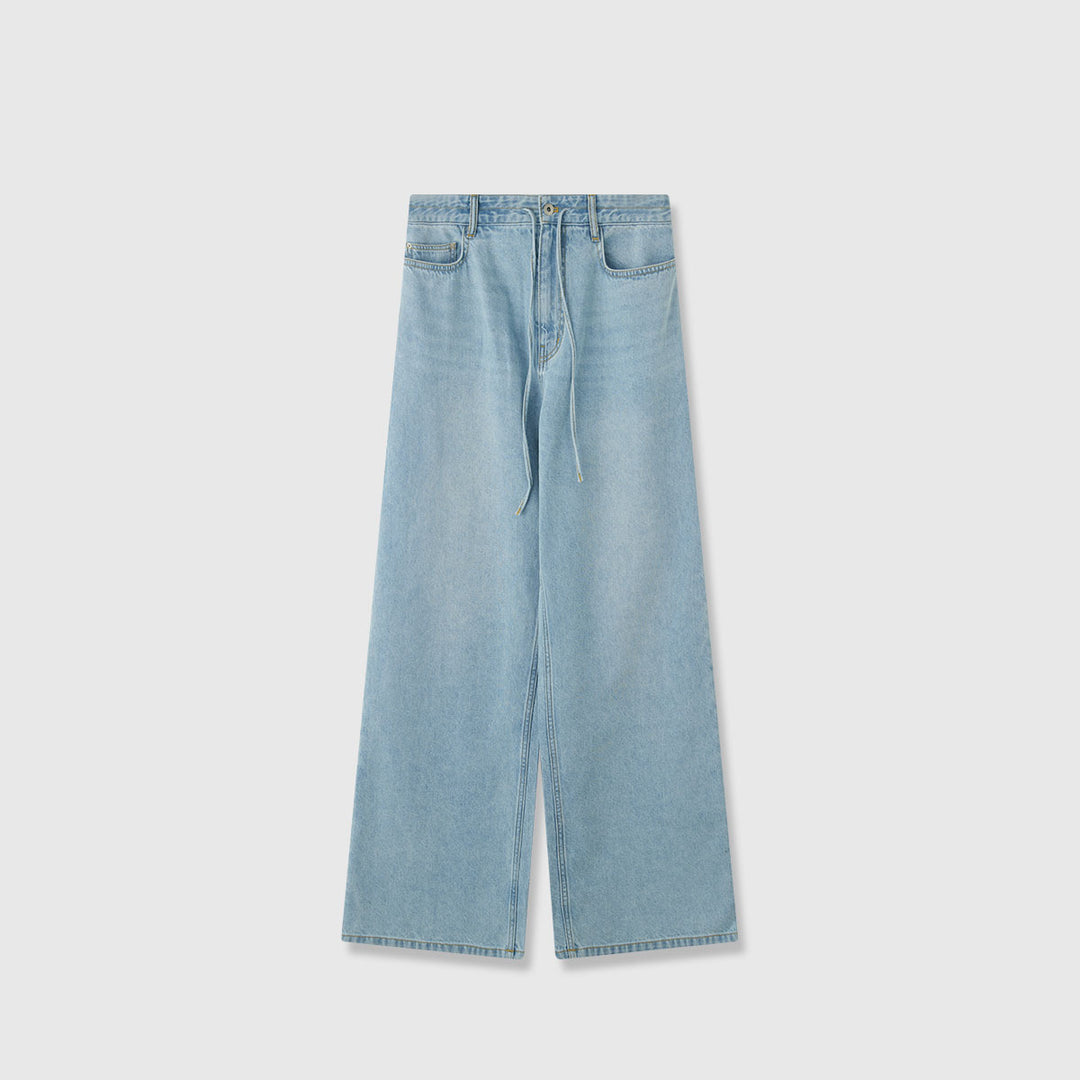 Dame bred høj talje bukser lavet af bæredygtig denim med avslappet snit og sidelukninger Stilla