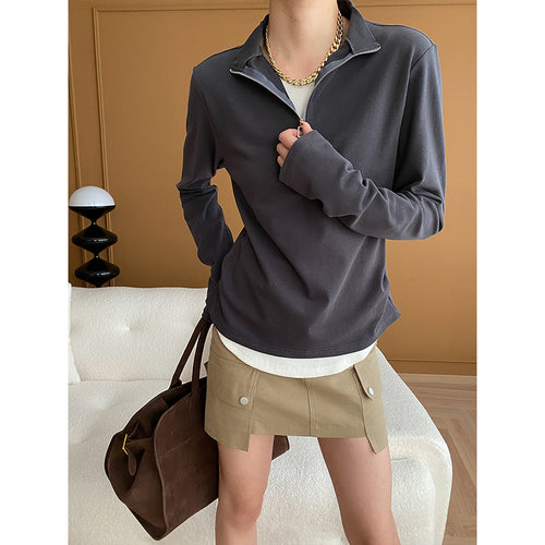 Kvinders højhalset sweater med lynlås Stilla