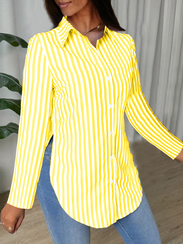 Dame klassisk stribet bluse med moderne snit og fine detaljer Stilla