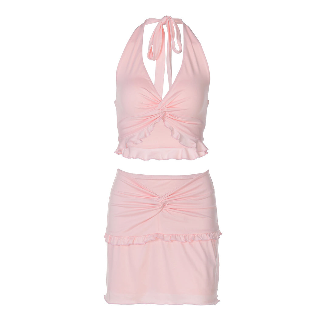 Dame To-delt Strand-outfit med rynker og højt design Stilla