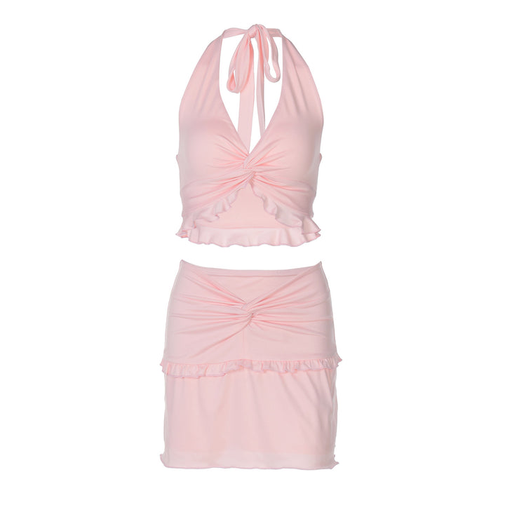 Dame To-delt Strand-outfit med rynker og højt design Stilla