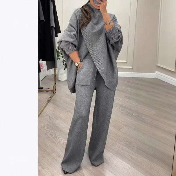 Kvinders Cozy Knit Ensemble med Oversized Sweatshirt og Bred Ben Bukser Stilla