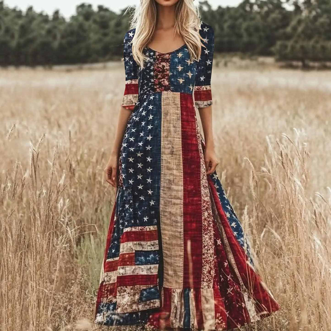 Dame patriotisk patchwork maxikjole Stilla