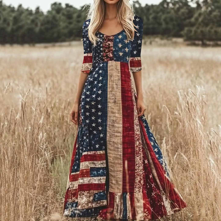Dame patriotisk patchwork maxikjole Stilla