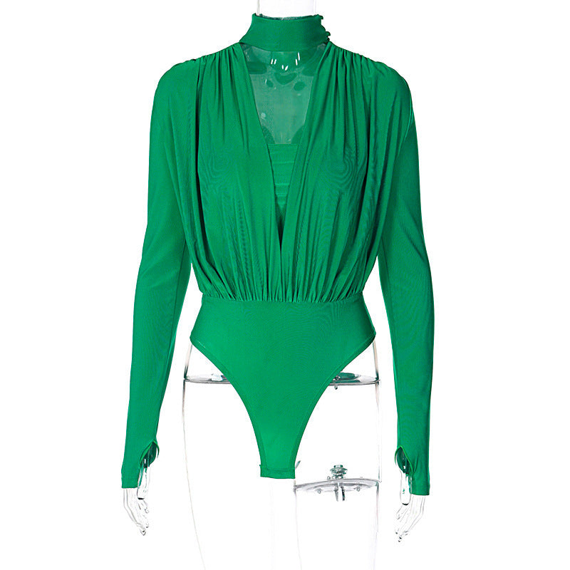 Dame Elegant Bodysuit med dyb V-udskæring og lange ærmer Stilla