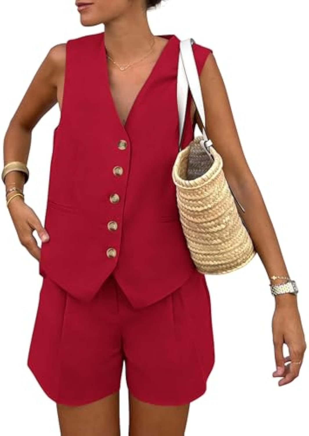 Dame elegant jumpsuit sæt med tætsiddende snit og dekorative knapdetaljer Skovae