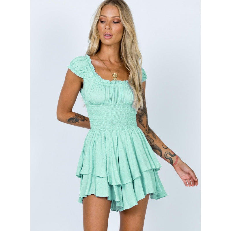 Dame Off-Shoulder Minikjole med Ryscher Stilla