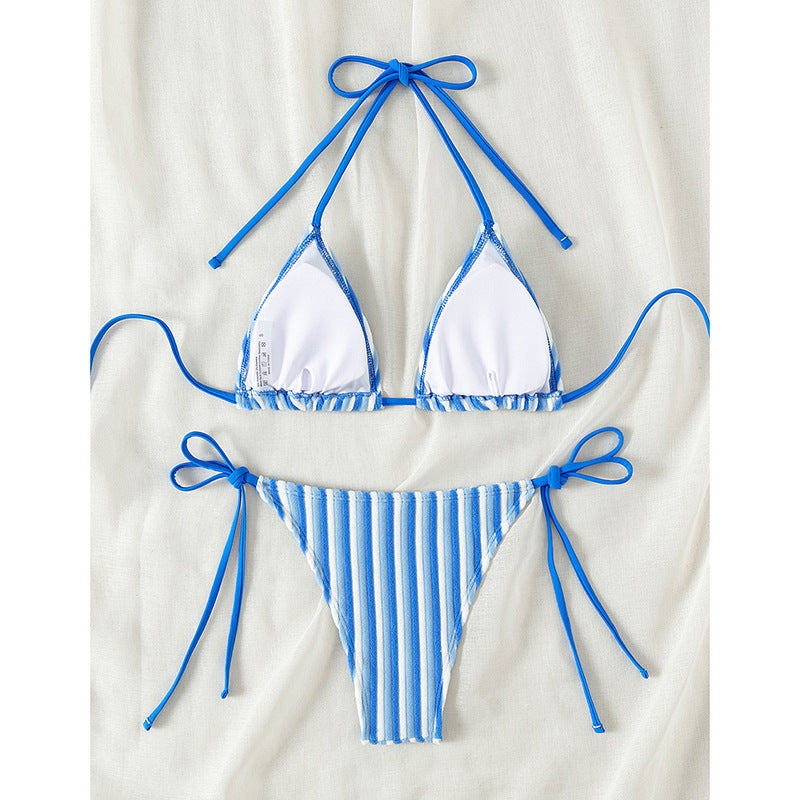 Dame triangel-bikini med justerbare stropper og raffineret stribemønster Stilla