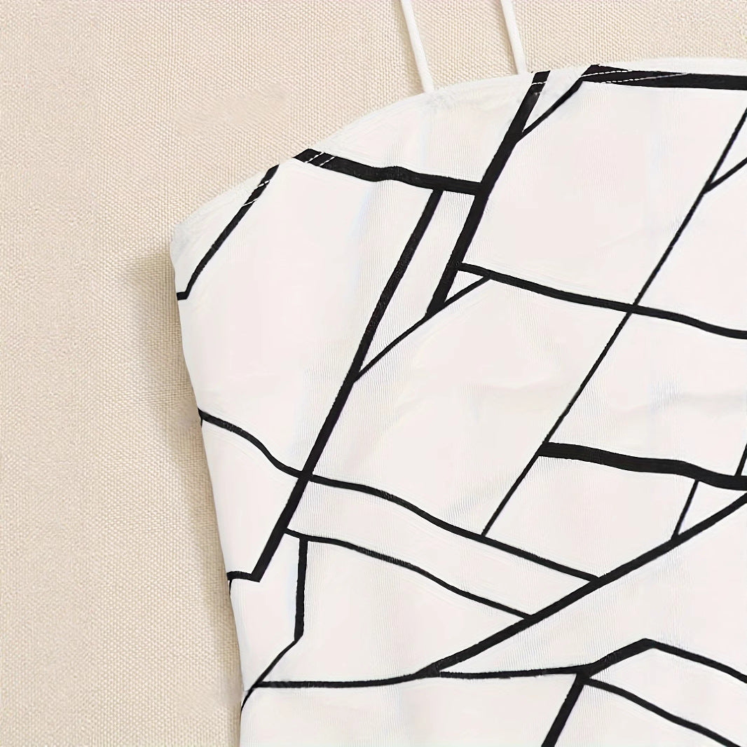 Dame Minimalistisk Etuikjole med grafisk mønster og smalle stropper Stilla