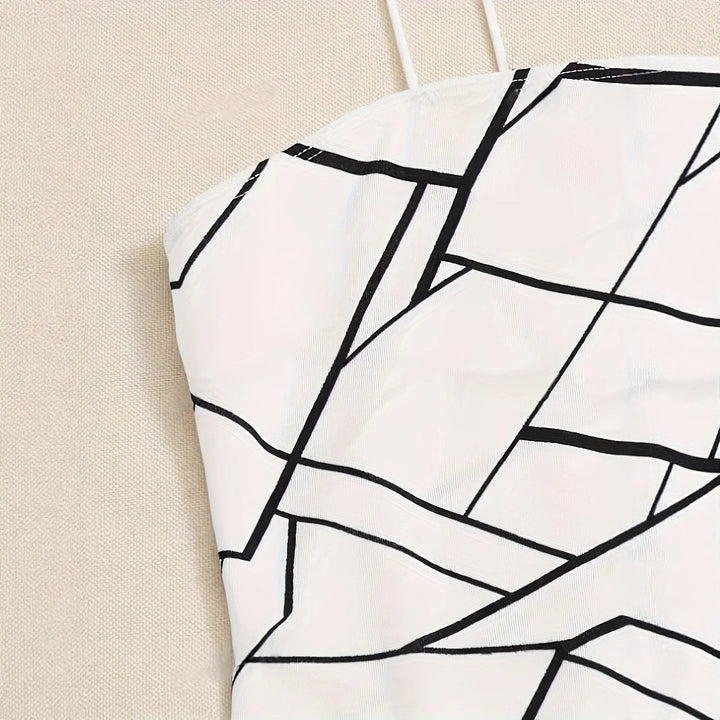 Dame Minimalistisk Etuikjole med grafisk mønster og smalle stropper Stilla
