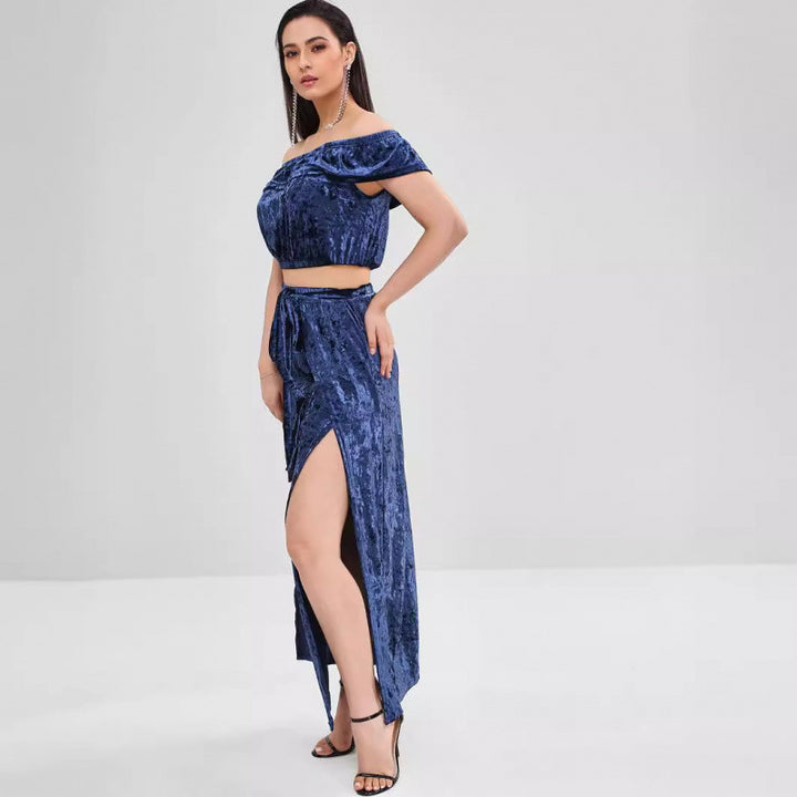 Dame Off-Shoulder Samt To-Delt Sæt Stilla