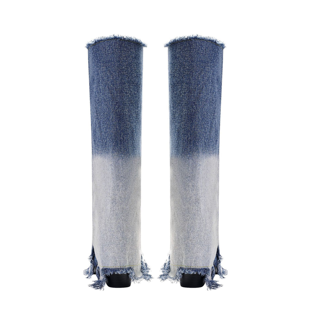 Femme Distressed Denim Over-knæet Mode Støvler Stilla