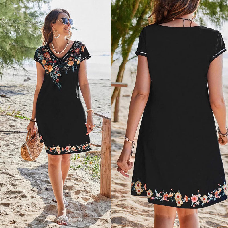 Dame Floral Broderet Strandkjole Stilla