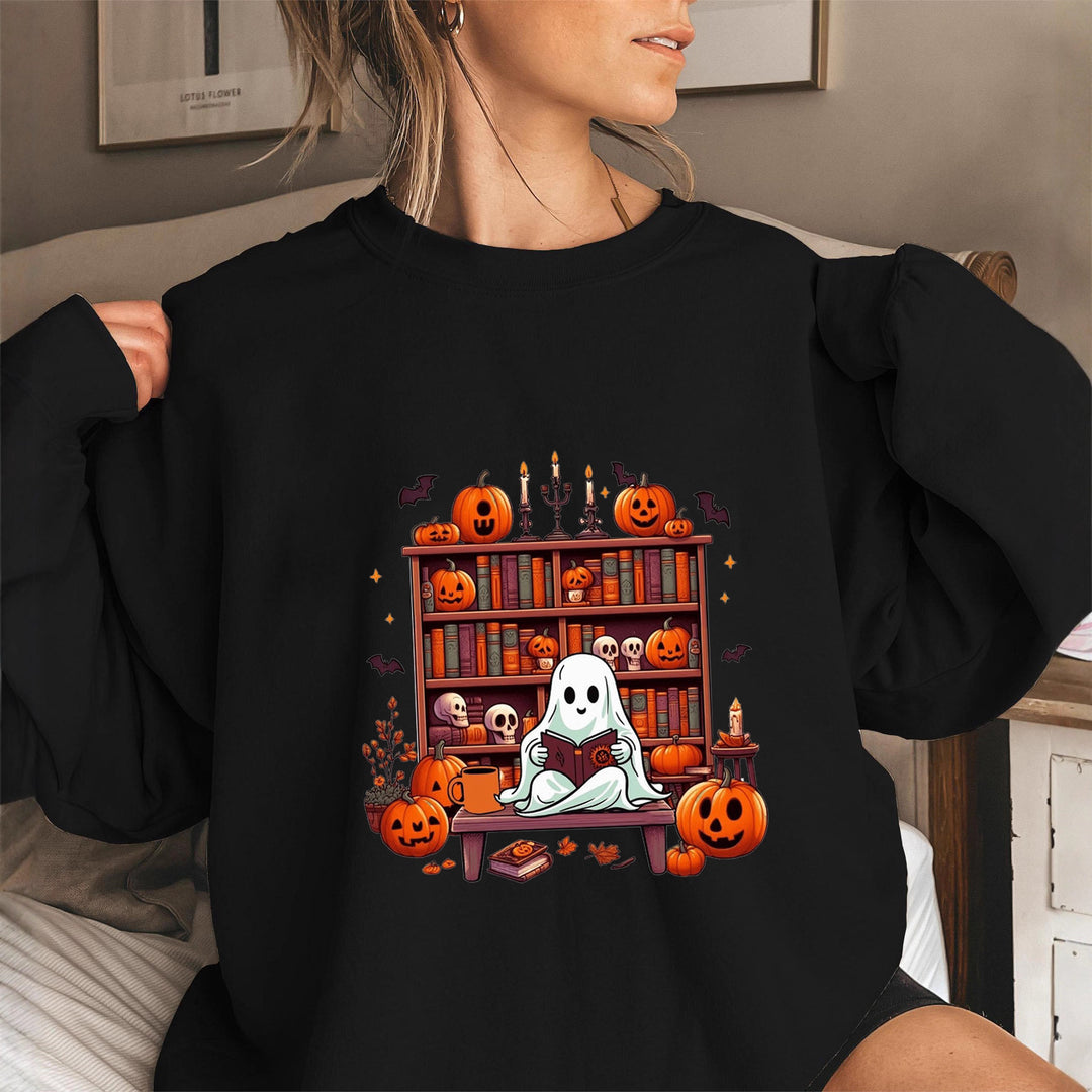Kvinders sweatshirts med efterårsinspireret creepy motiv og afslappede puffærmer Stilla