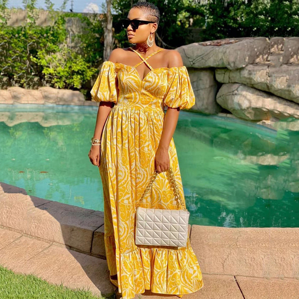 Stilla | Elegant Split Hem Off-Shoulder V-Hals Maxi Kjole