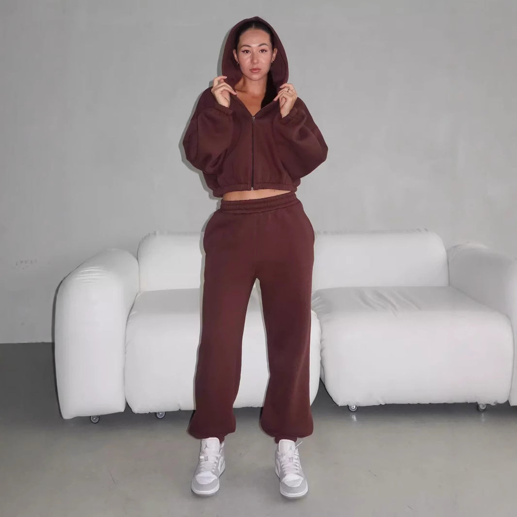 Kvinders sporty loungewear sæt med brede bukser og hættetrøje Skovae