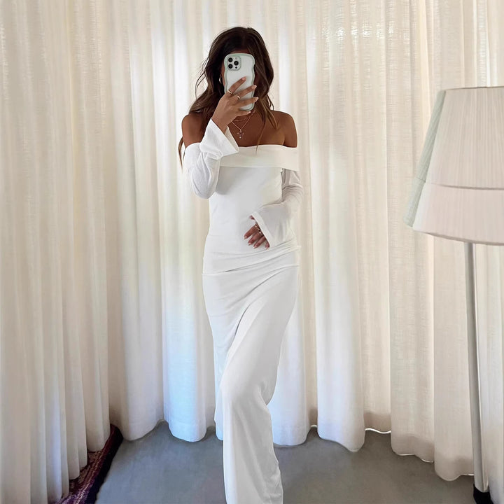 Dame Off-Shoulder Maxikjole med lange ærmer og figursyet snit Skovae