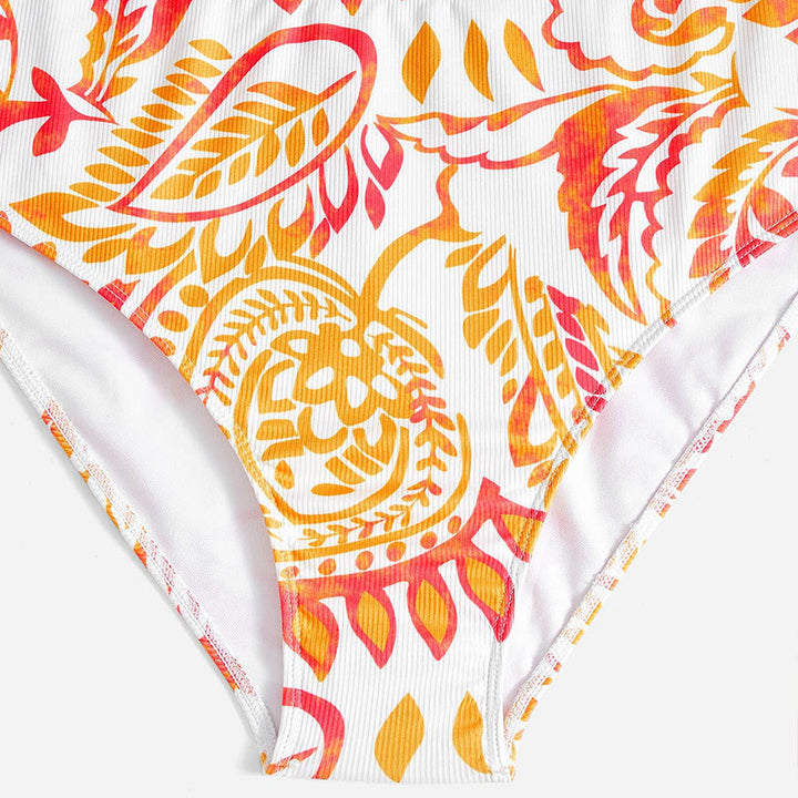 Dame triangel-bikini med glade blomster mønster og elegante ruffles detaljer Skovae