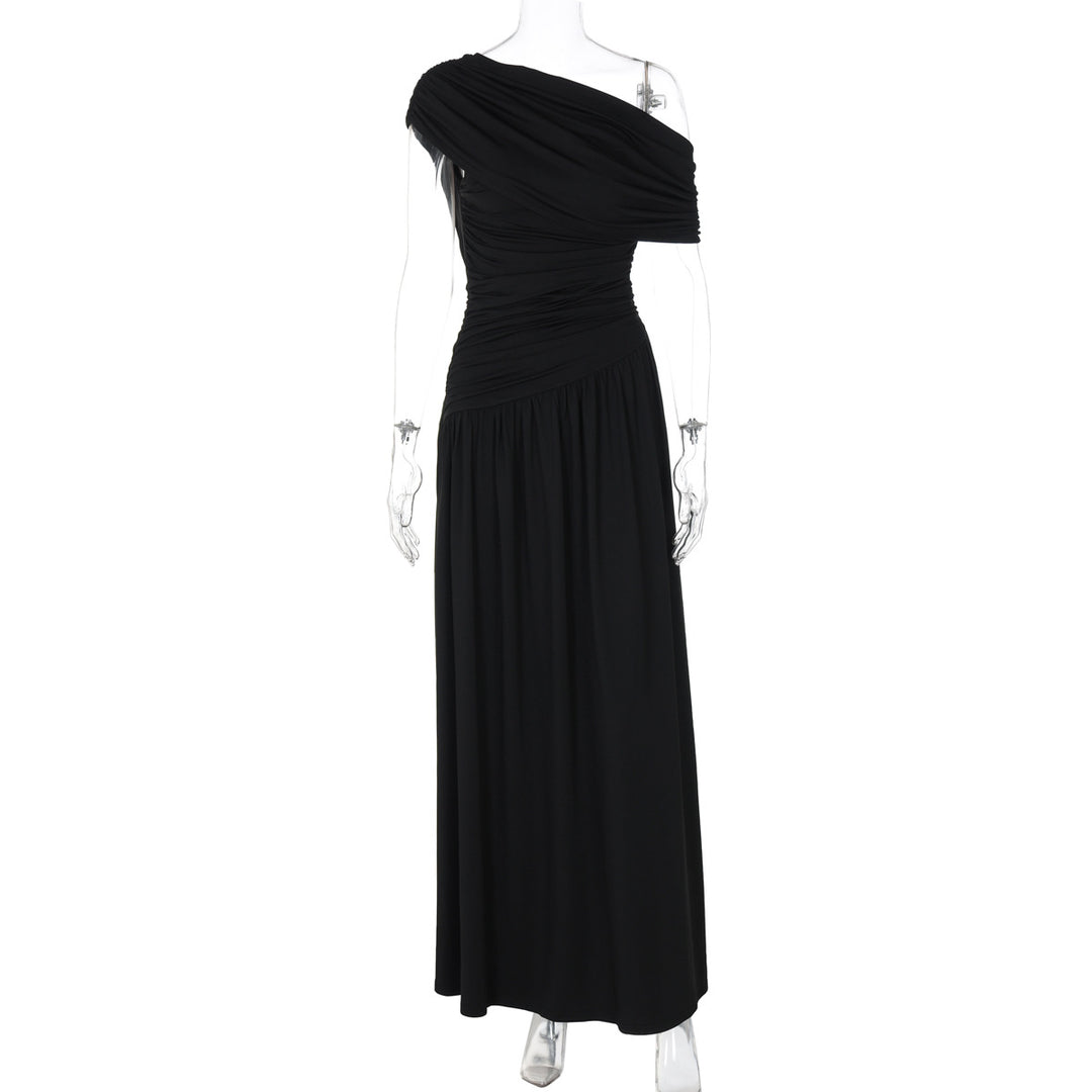 Dame Elegant asymmetrisk maxikjole med draperinger Skovae