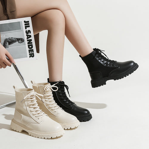 Dame mode Ankle Boots med elastisk foldestruktur og robust sål Stilla