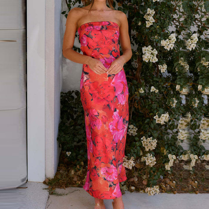 Dame Maxikjole i moderne Tube-stil med blomstrende floral-design Stilla
