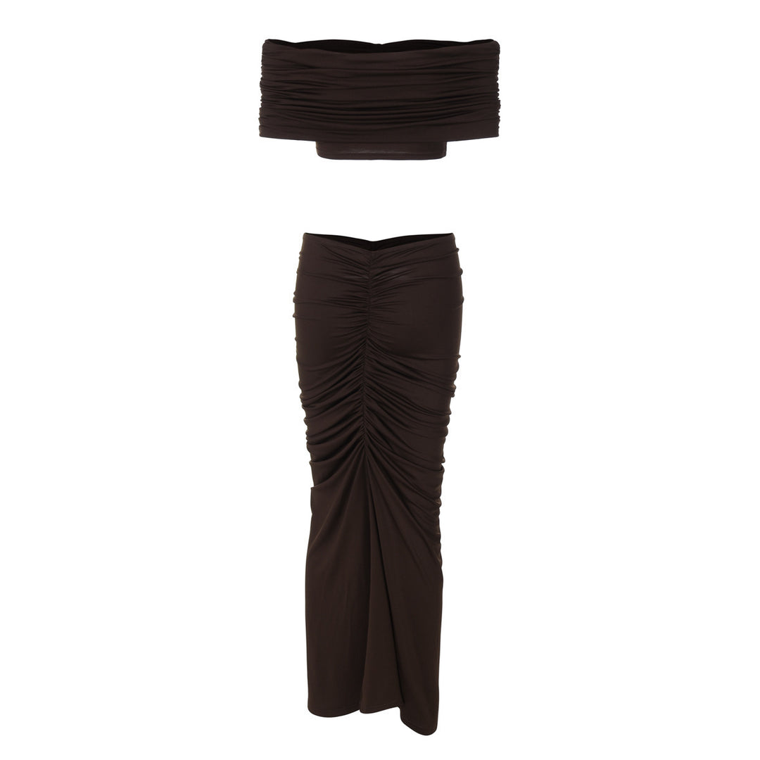Dame Elegant Maxikjole med Off-Shoulder Design og Rynker Stilla
