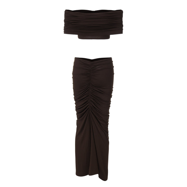 Dame Elegant Maxikjole med Off-Shoulder Design og Rynker Stilla