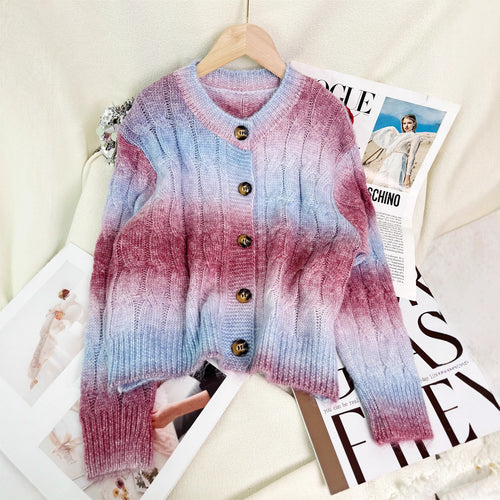 Kvinders elegante cardigan med mode kabelmønster og gradient Stilla