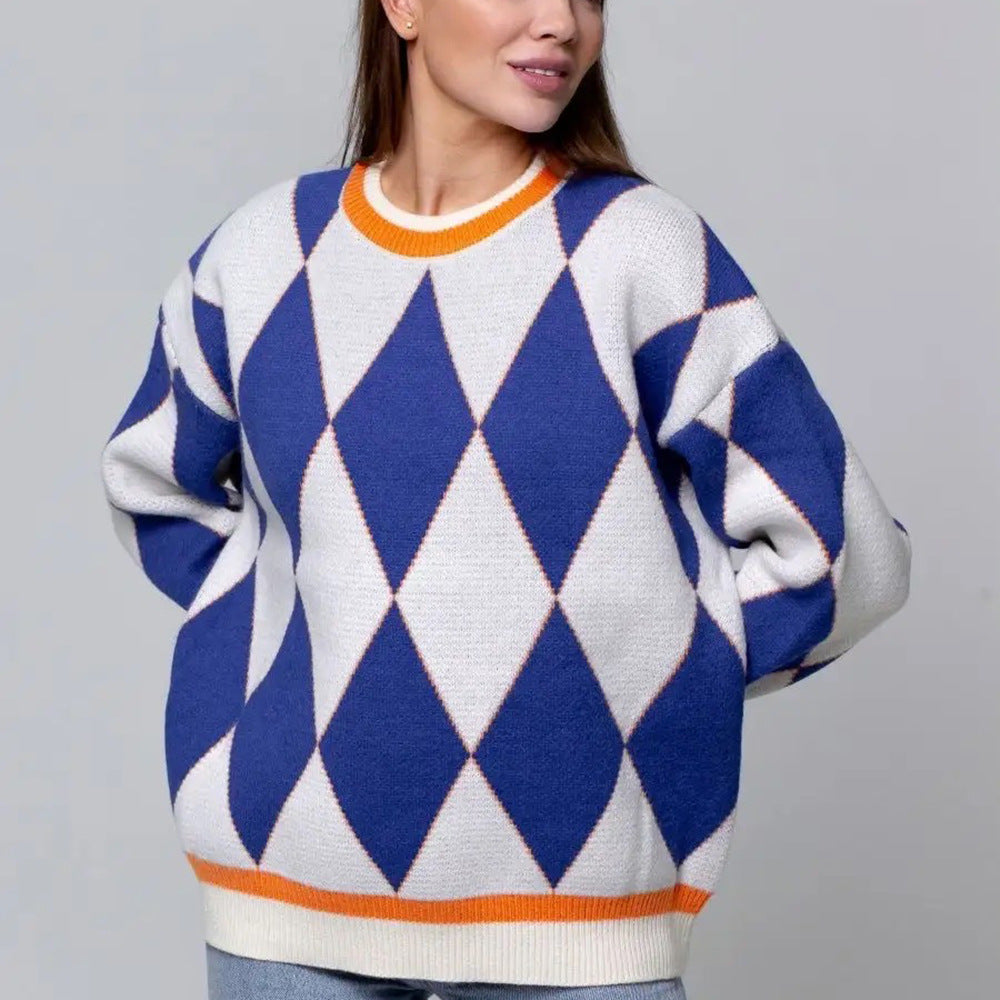 Kvinder Stort Sweater i Diamantmønster med Minimalistisk Pasform Stilla